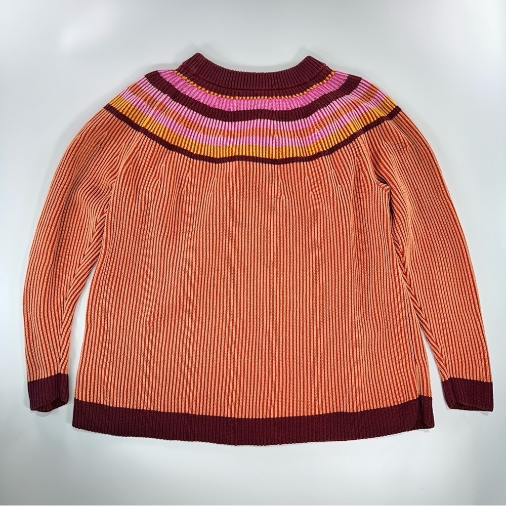 Lands End color block sweater striped burgundy ribbed cotton L - Picture 4 of 11